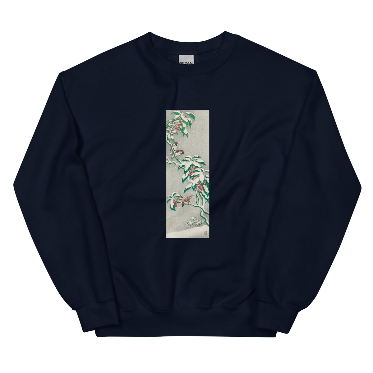 Navy Sweater Sparrows On Snowy Berry Bush Essential