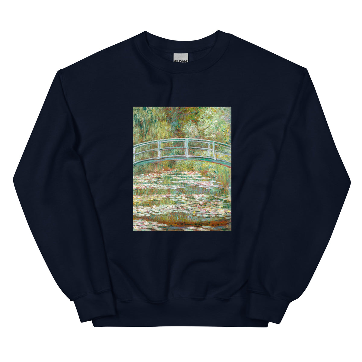 Navy Sweater Bridge Over A Pond Of Water Lilies Essential