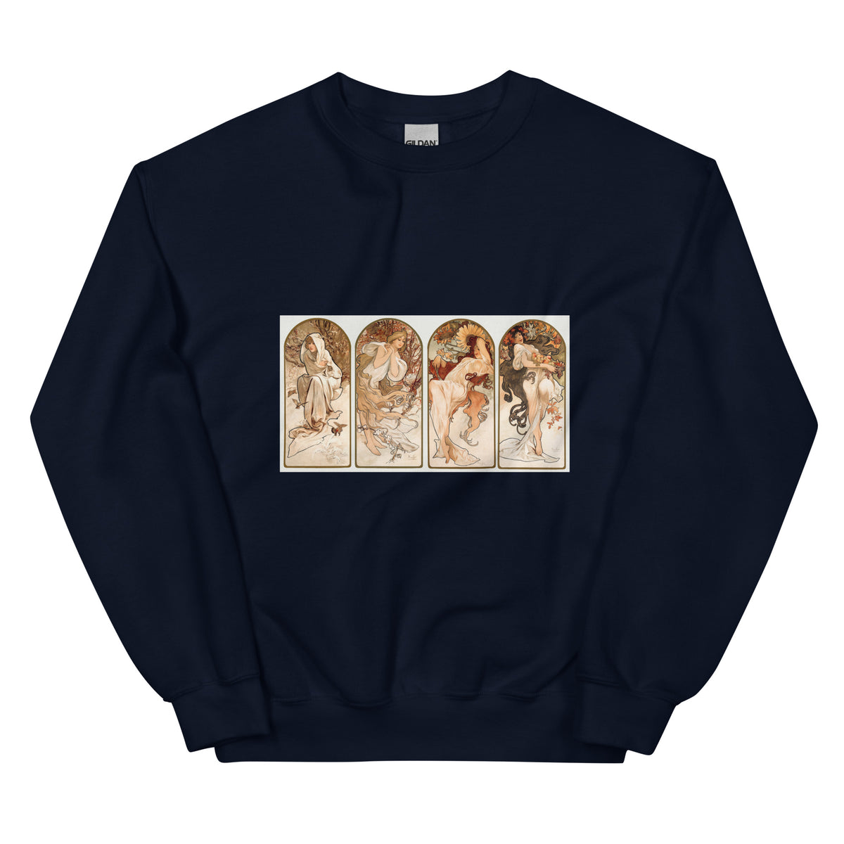 Navy Sweater Alphonse Maria Mucha S The Seasons Famous Art Nouveau Artwork Essential