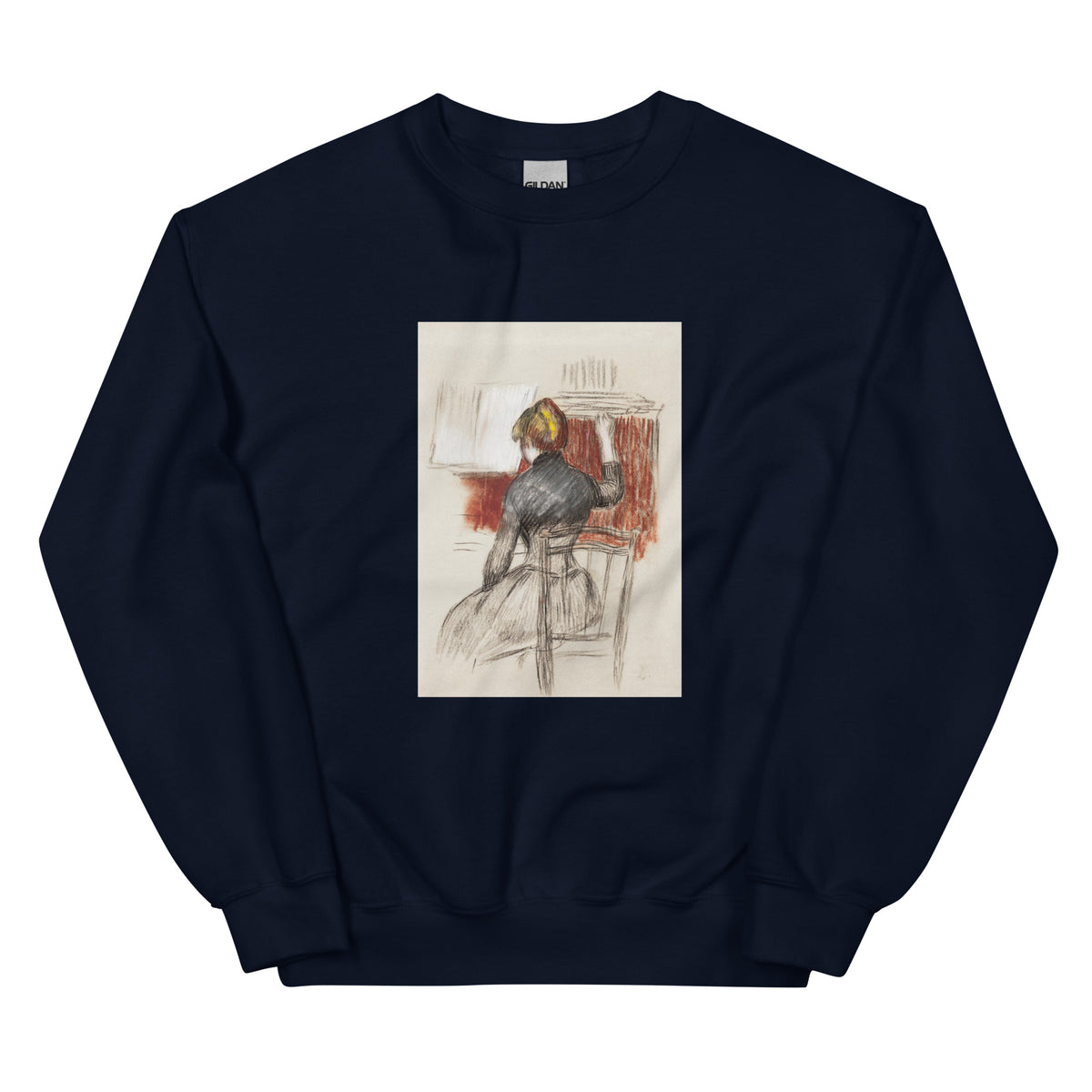 Navy Sweater Woman At A Piano Essential