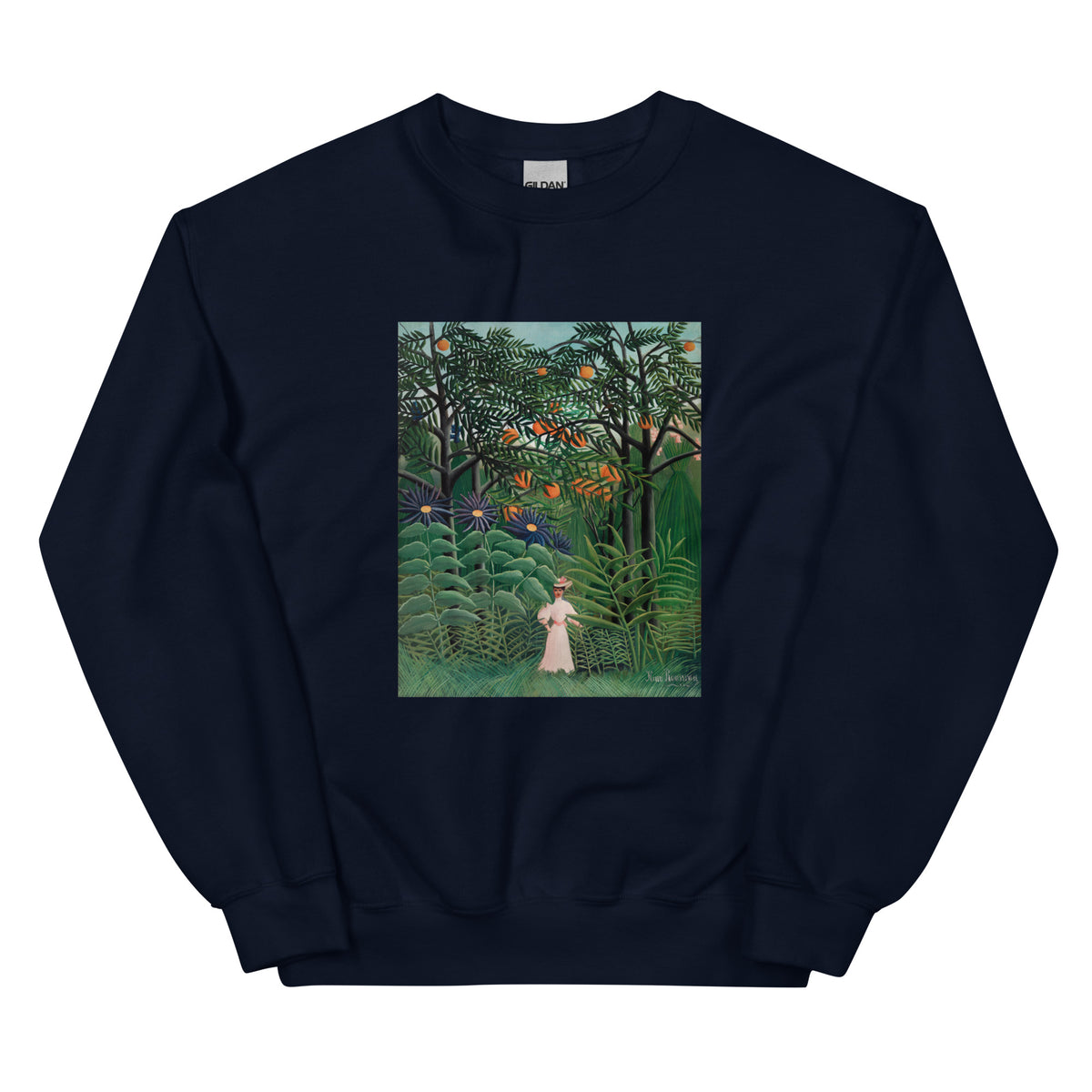 Navy Sweater Woman Walking In An Exotic Forest Femme Se Promenant Dans Une Foret Exotique Essential