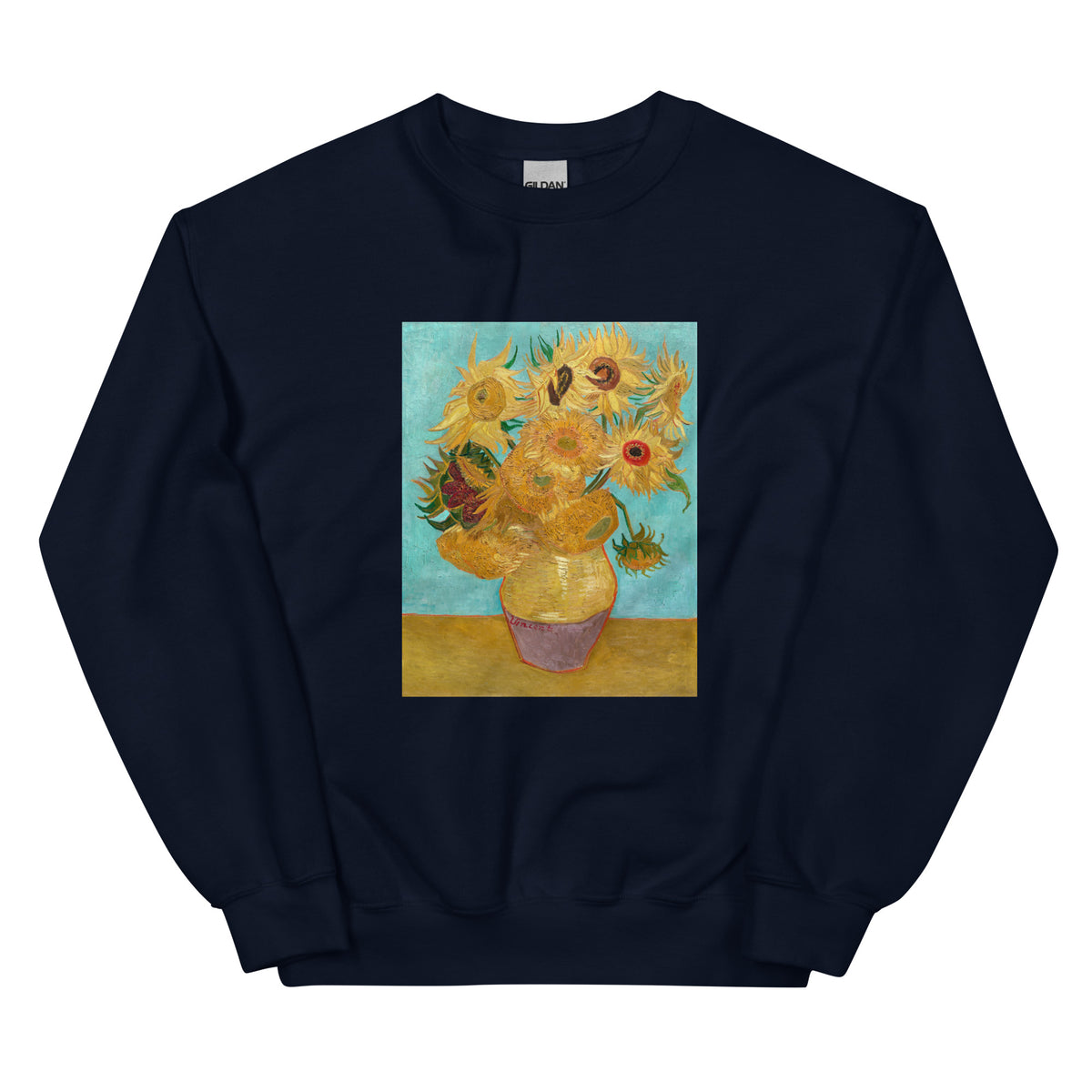 Navy Sweater Vincent Van Gogh S Vase With Twelve Sunflowers Famous Painting Essential
