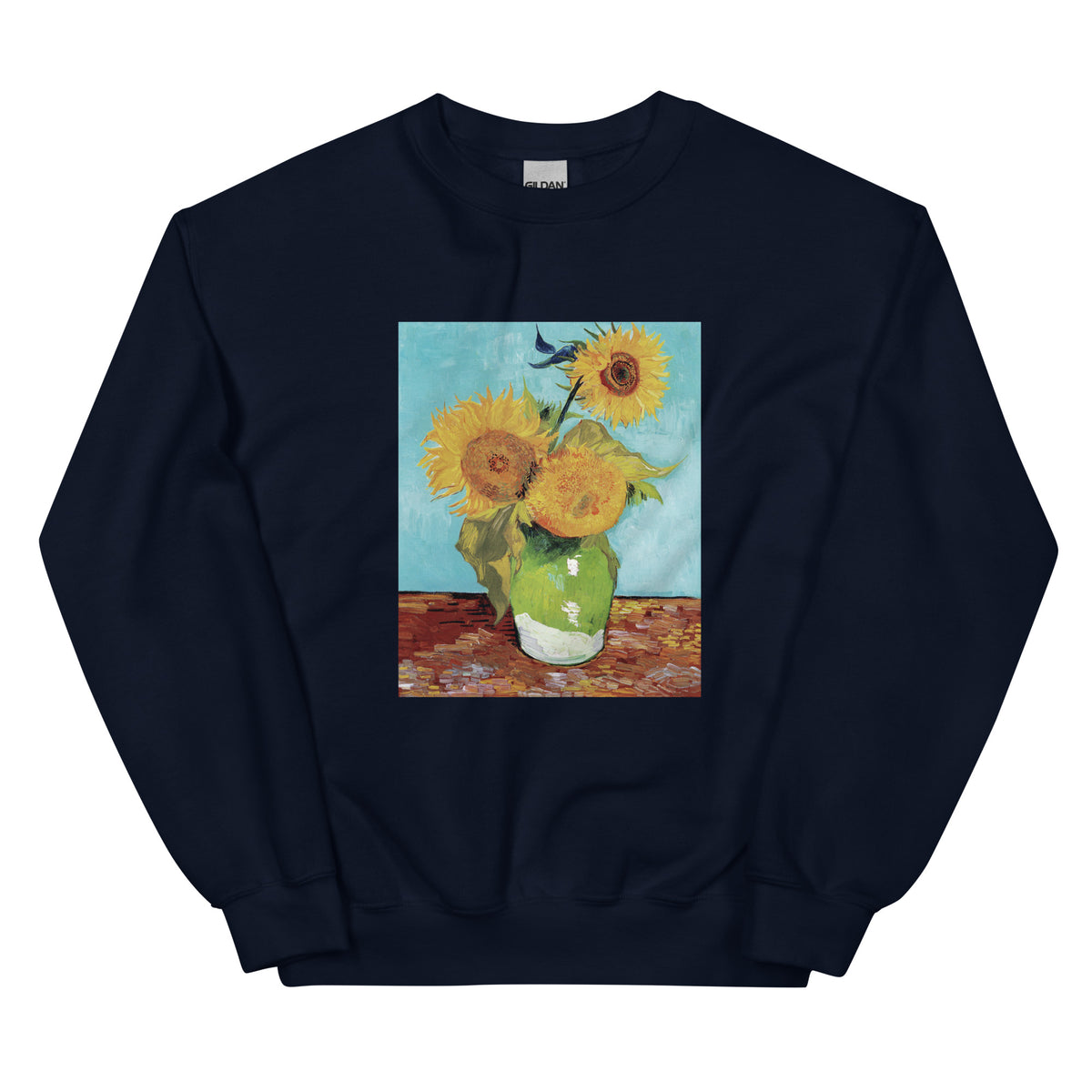 Navy Sweater Vincent Van Gogh S Vase With Three Sunflowers Famous Painting Essential