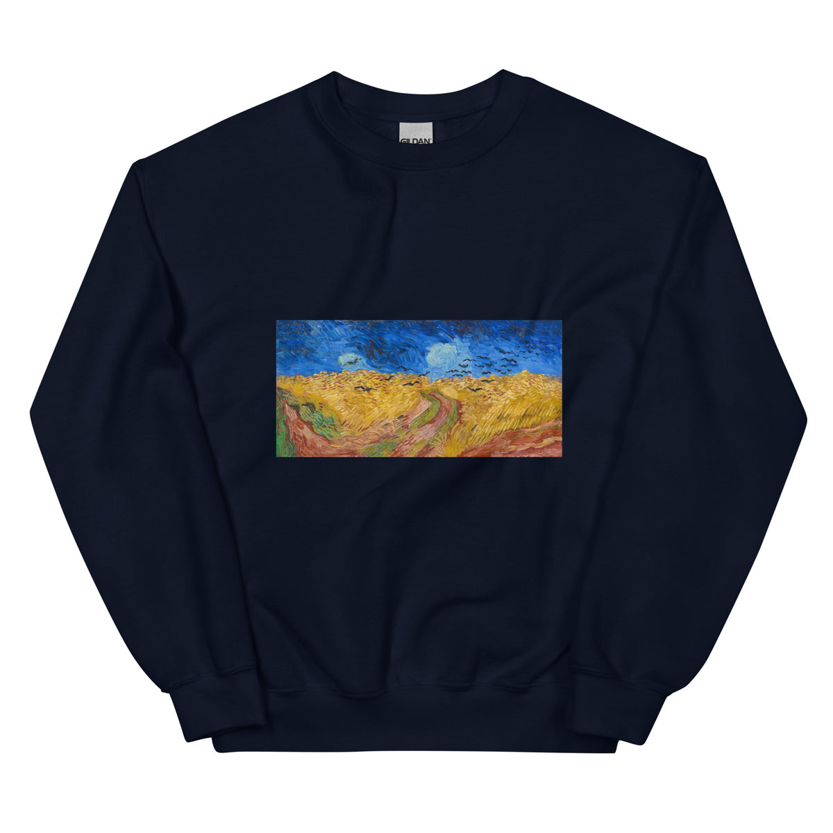 Navy Sweater Vincent Van Gogh S Wheatfield With Crows Famous Landscape Painting Essential
