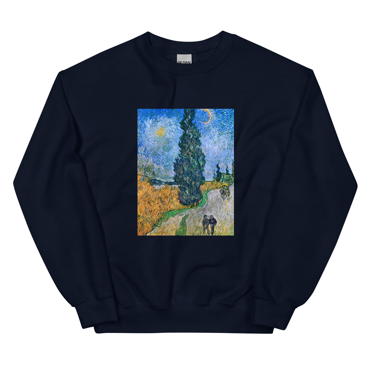 Navy Sweater Vincent Van Gogh S Road With Cypress And Star Famous Painting Essential