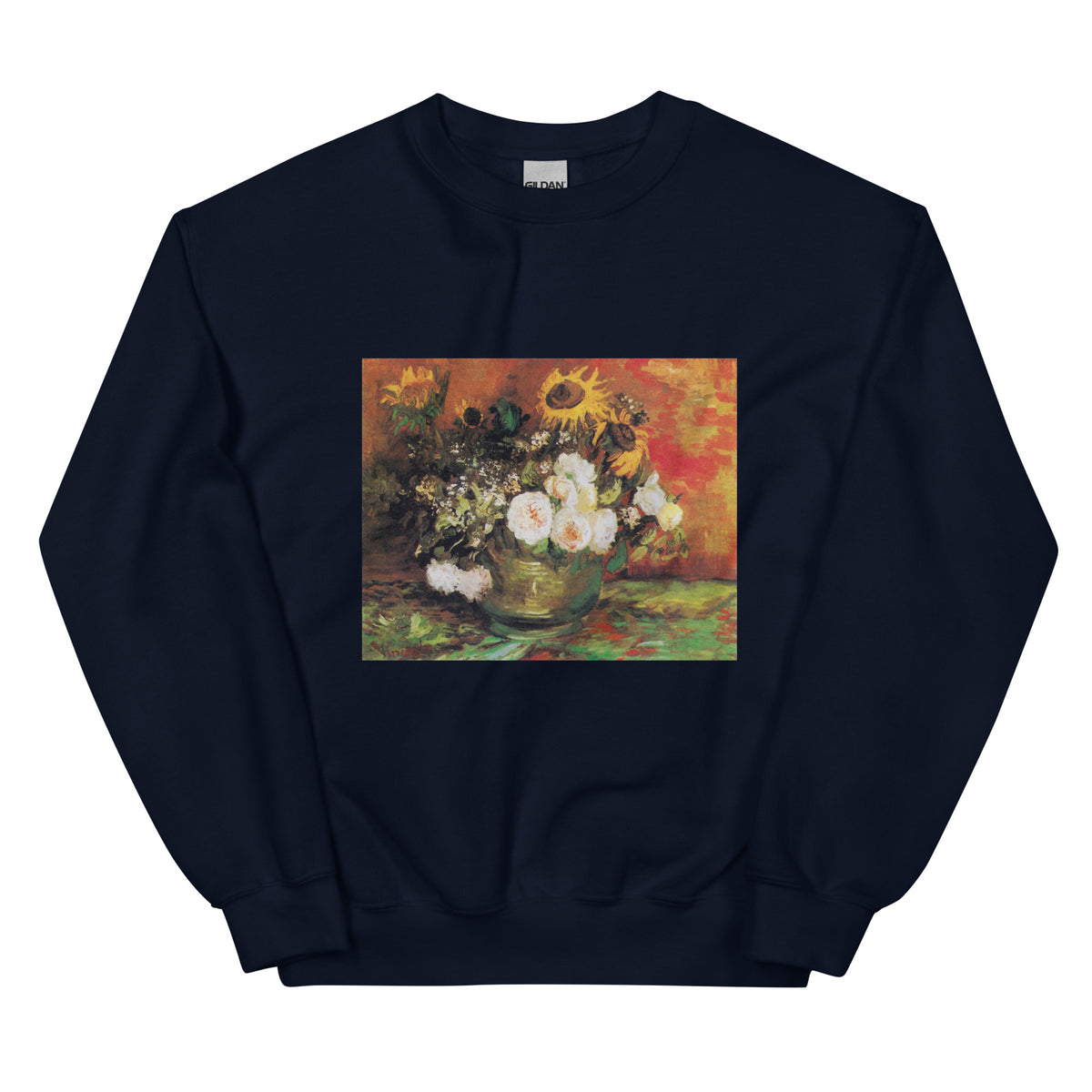 Navy Sweater Vincent Van Gogh S Bowl With Sunflowers Roses And Other Flowers Famous Painting Essential