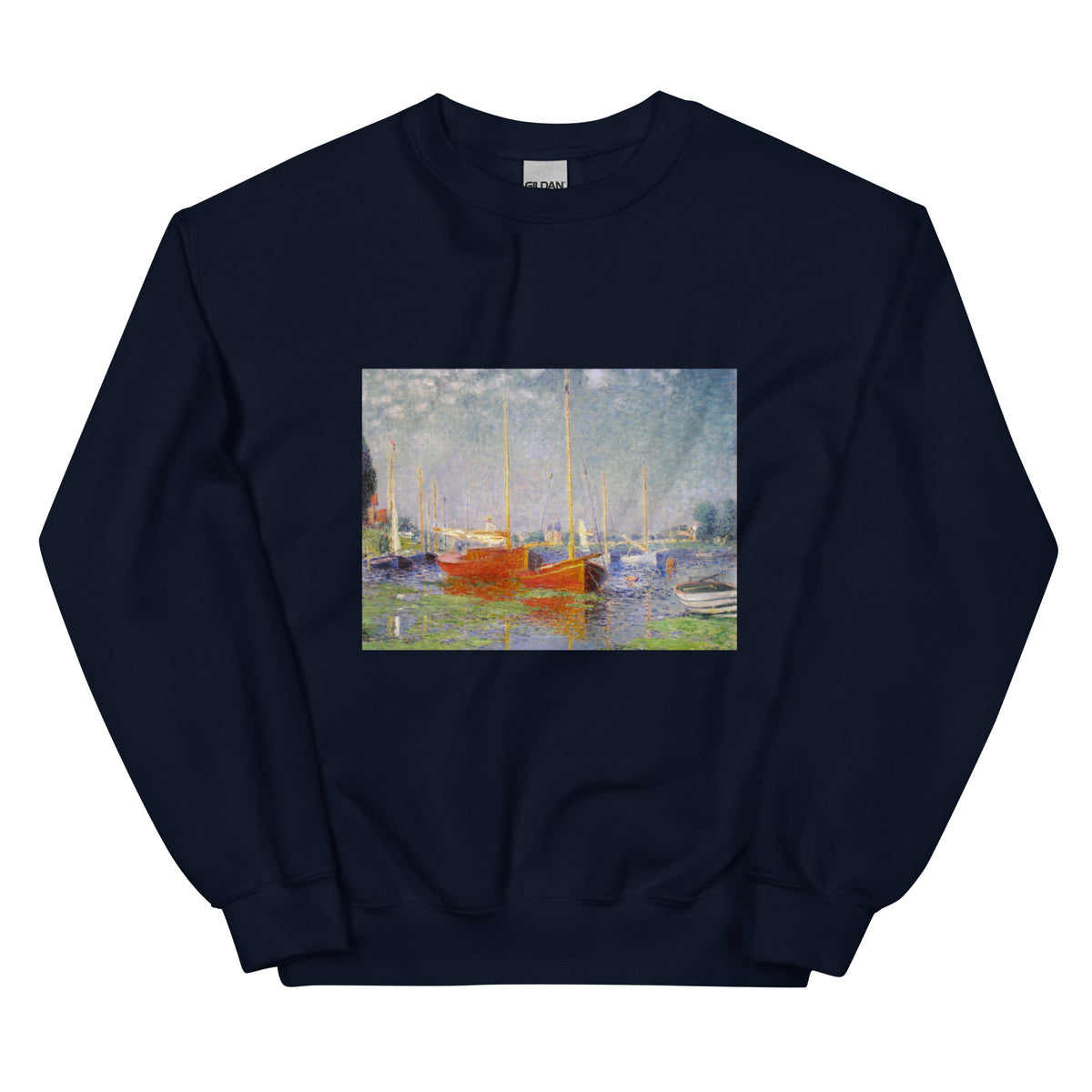 Navy Sweater Claude Monet S Red Boats At Argenteuil Famous Painting Essential
