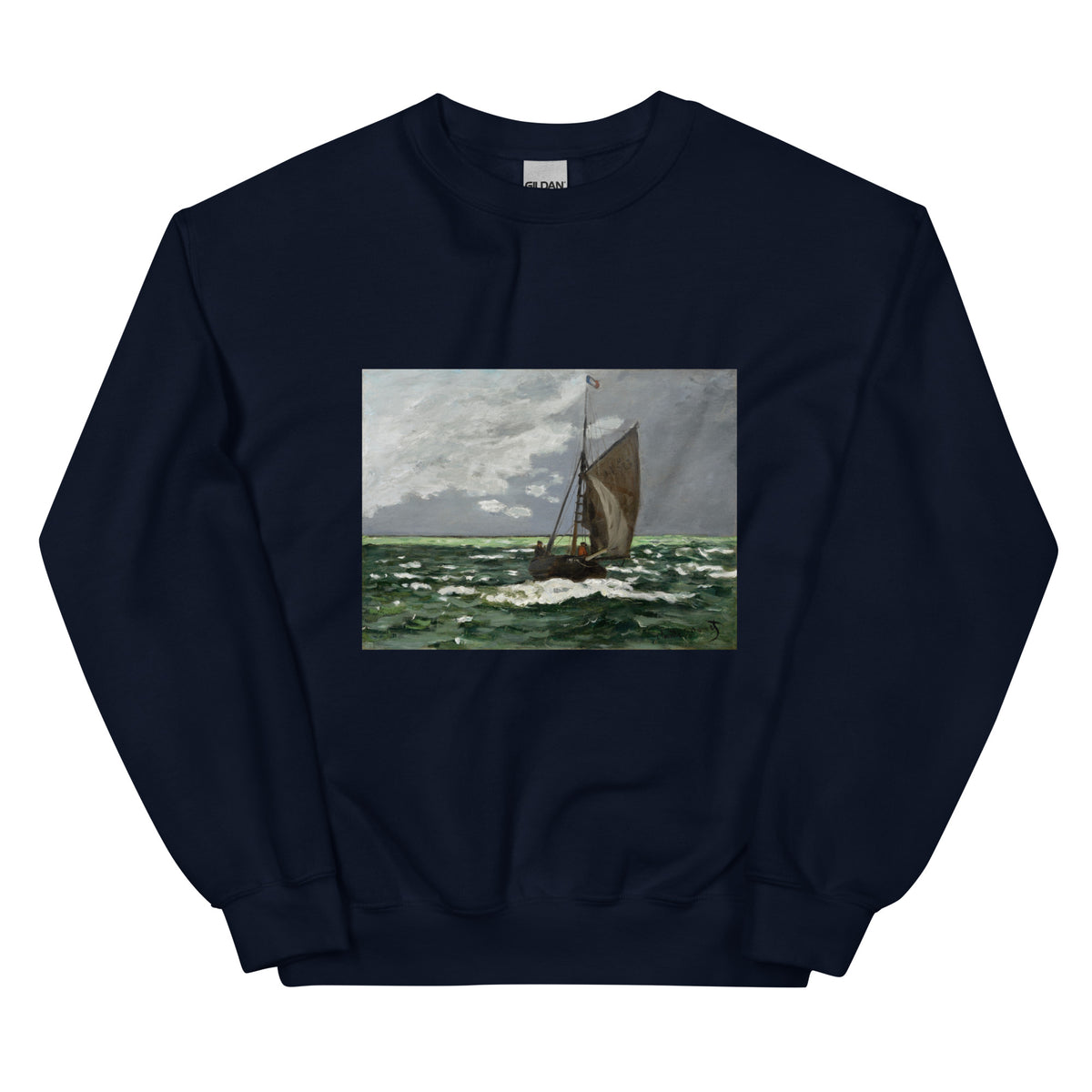 Navy Sweater Claude Monet S Seascape Storm Famous Painting Essential