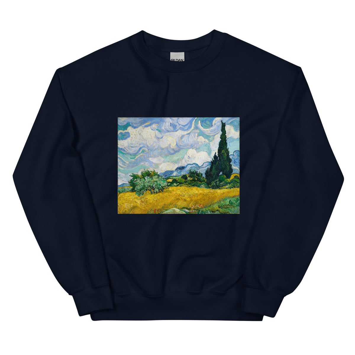 Navy Sweater Vincent Van Gogh S Wheat Field With Cypresses Famous Painting Essential
