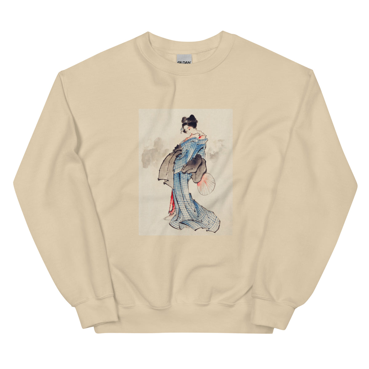 Sand Sweater Woman Full-Length Portrait Standing Facing Left Holding Fan In Right Hand Wearing Kimono With Check Design - Katsushika Hokusai 1760 Essential