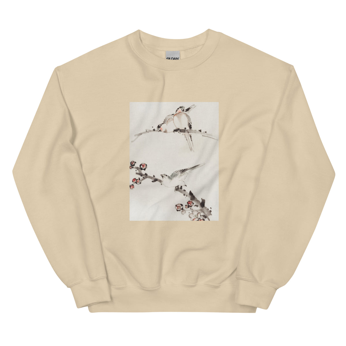 Sand Sweater Three Birds Perched On Branches One With Blossoms - Katsushika Hokusai Published Between 1830 And 1850 An Illustration Of Three Birds Perched On Branches One With Blossoms Essential
