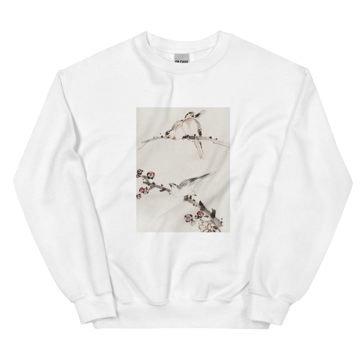White Sweater Three Birds Perched On Branches One With Blossoms - Katsushika Hokusai Published Between 1830 And 1850 An Illustration Of Three Birds Perched On Branches One With Blossoms Essential