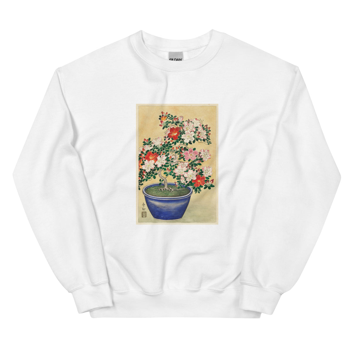 White Sweater Blooming Azalea In Blue Pot - Ohara Koson 1920 Essential