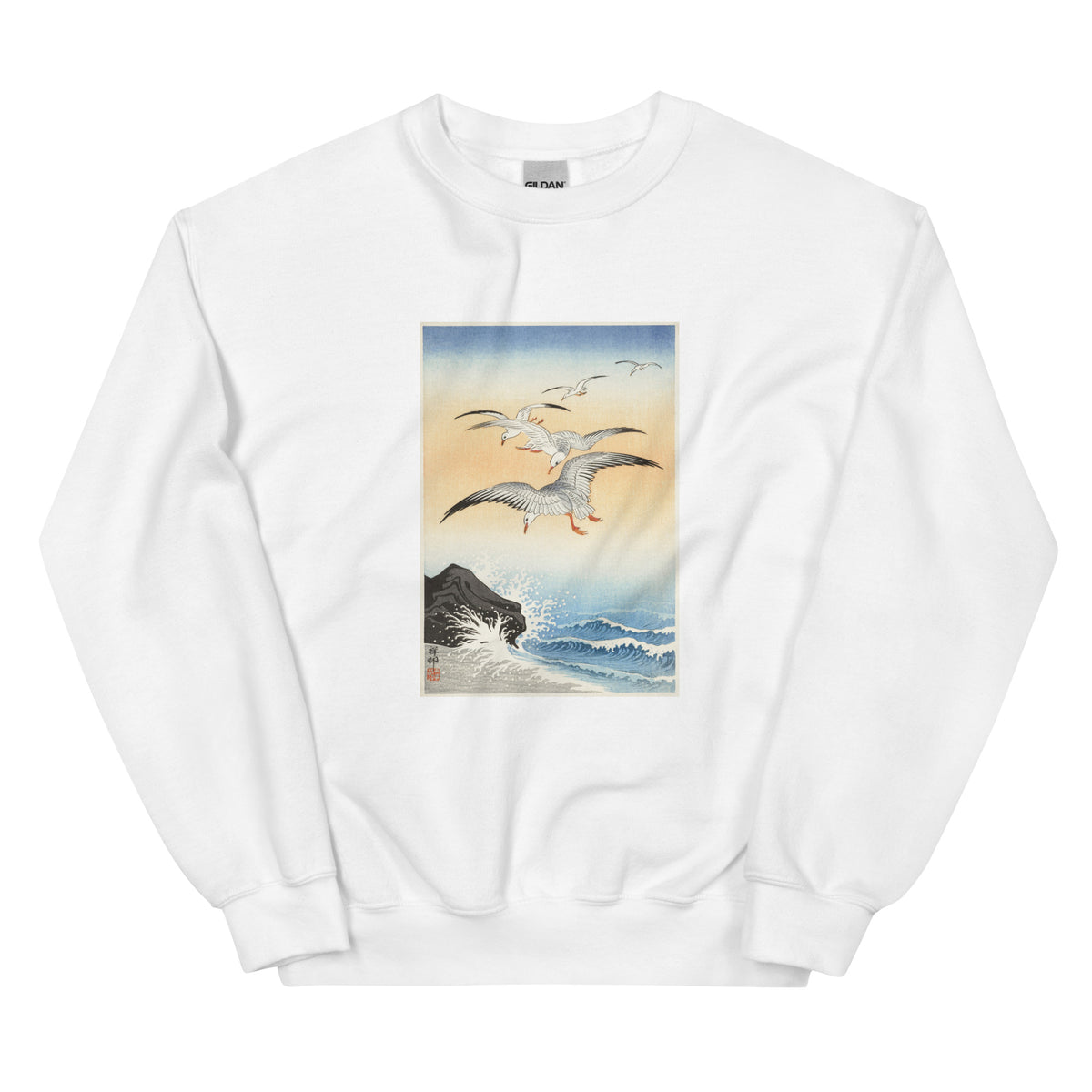 White Sweater Five Seagulls Above Turbulent Sea - Ohara Koson 1900 Essential