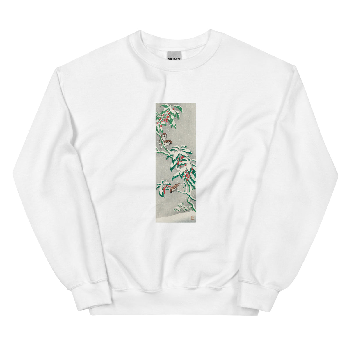 White Sweater Sparrows On Snowy Berry Bush Essential