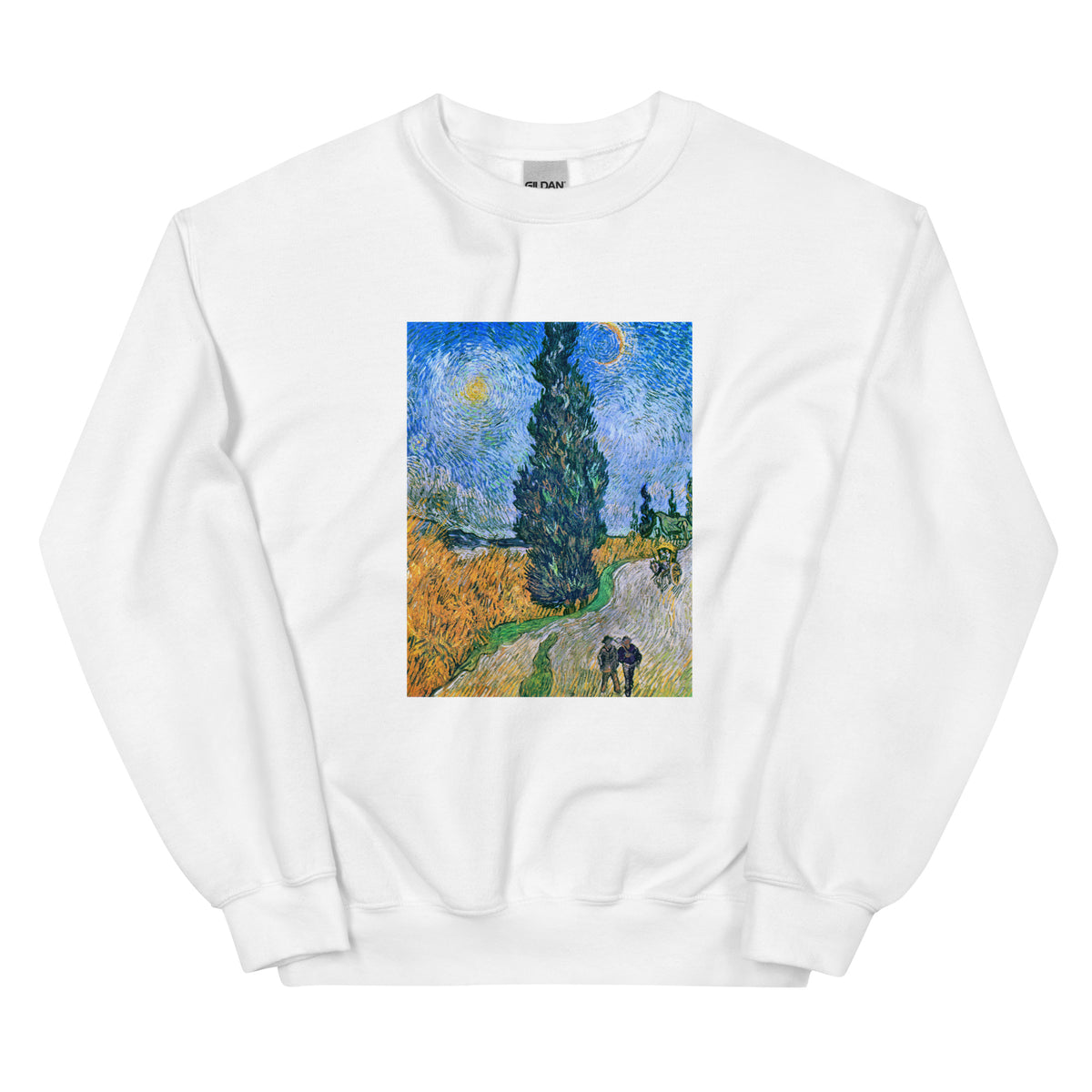 White Sweater Vincent Van Gogh S Road With Cypress And Star Famous Painting Essential