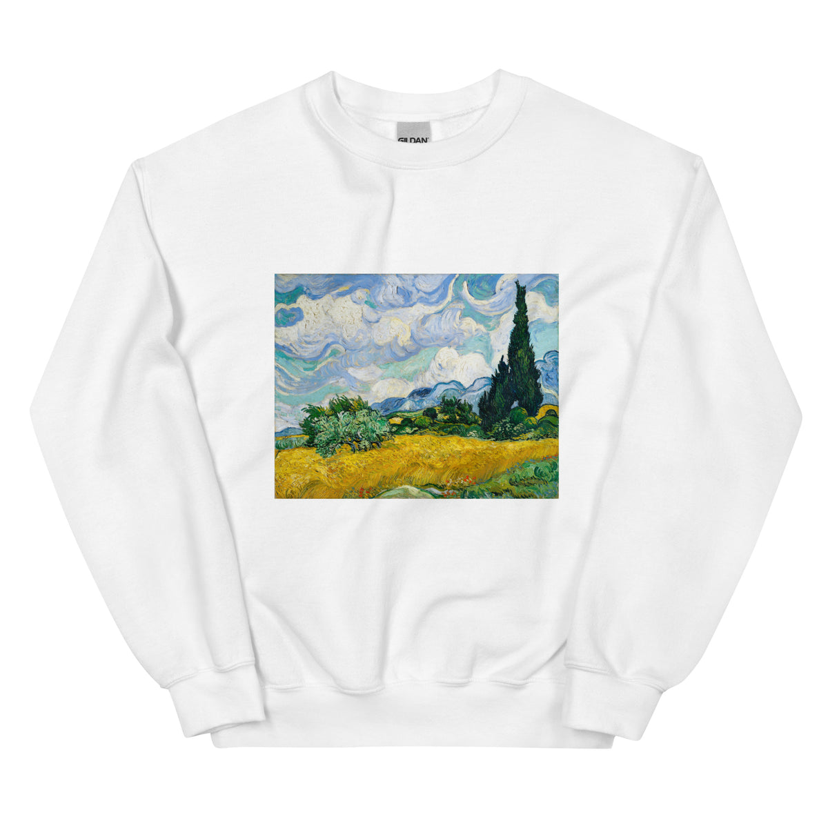 White Sweater Vincent Van Gogh S Wheat Field With Cypresses Famous Painting Essential