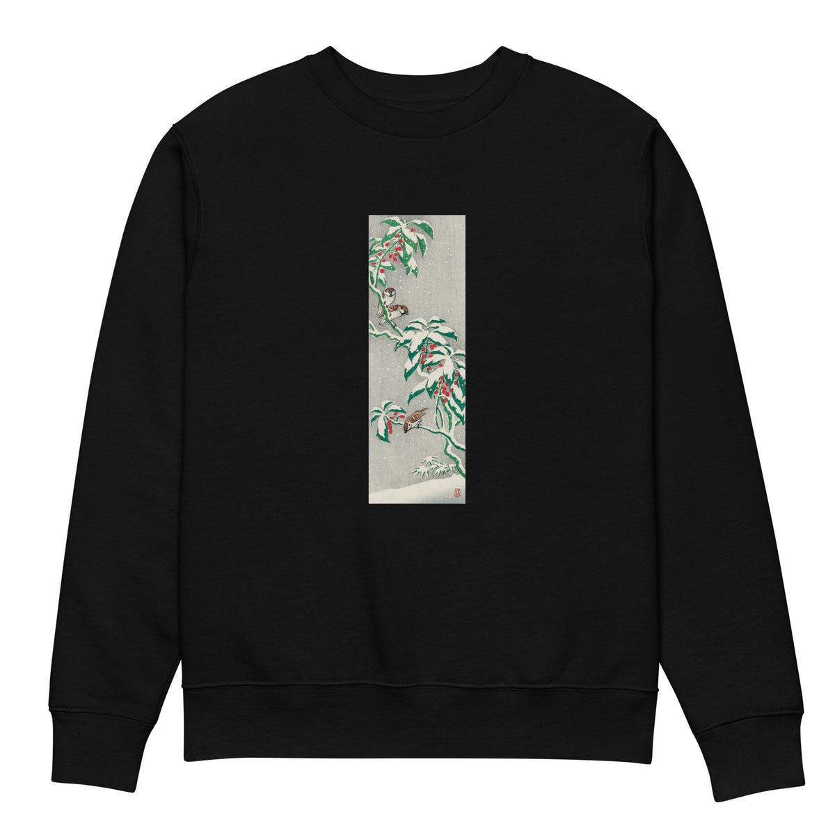 Black Sweater Sparrows On Snowy Berry Bush Premium