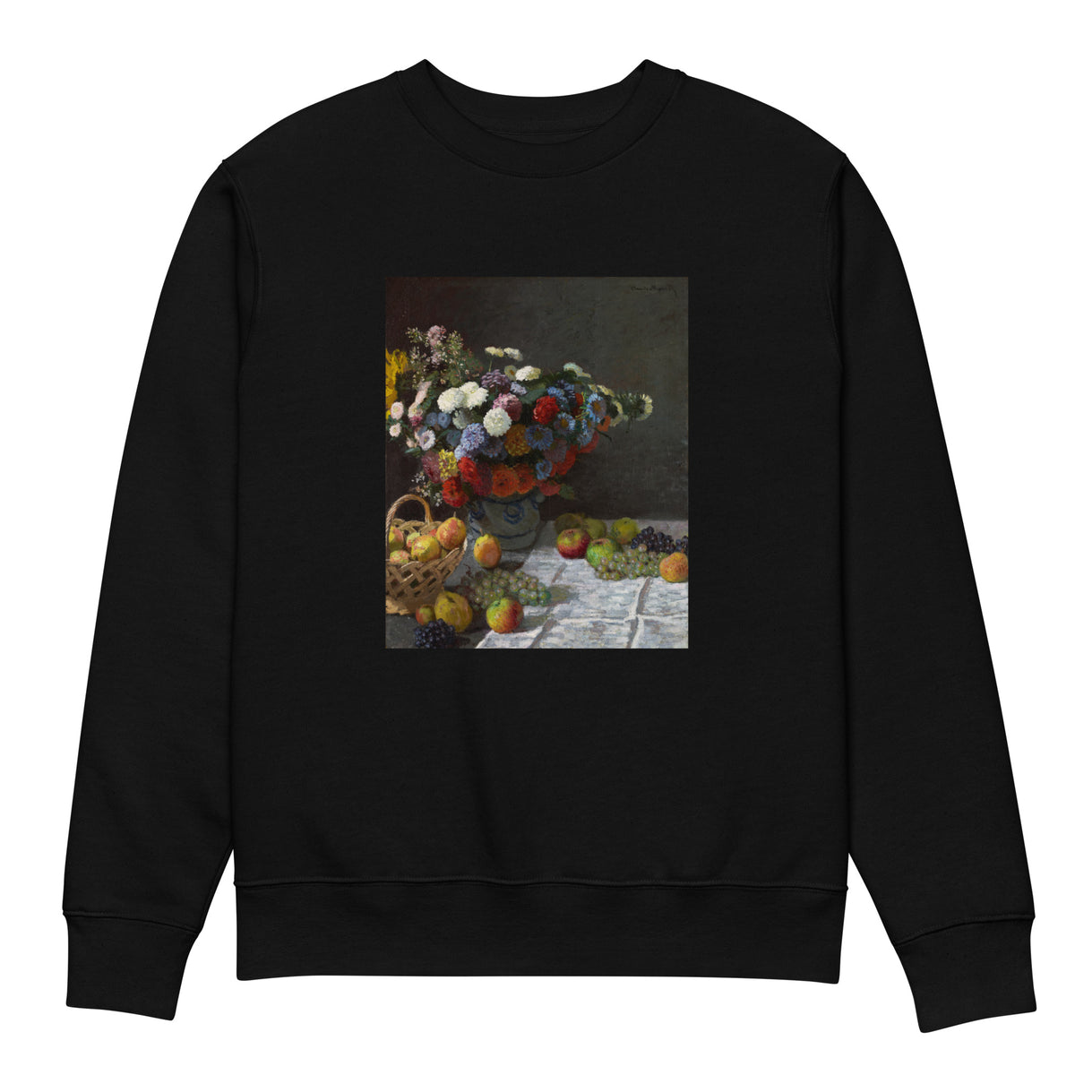 Black Sweater Still Life With Flowers And Fruit Premium
