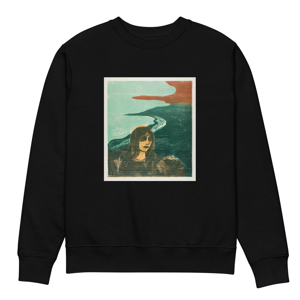 Black Sweater Woman Head Against The Shore Premium