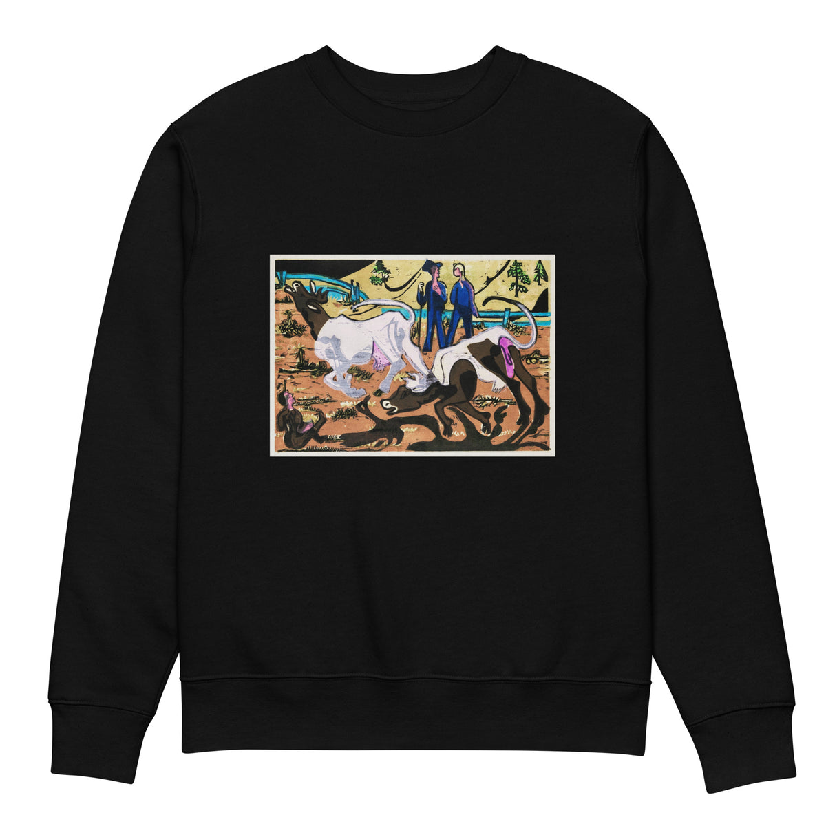 Black Sweater Cows In Spring Print Premium