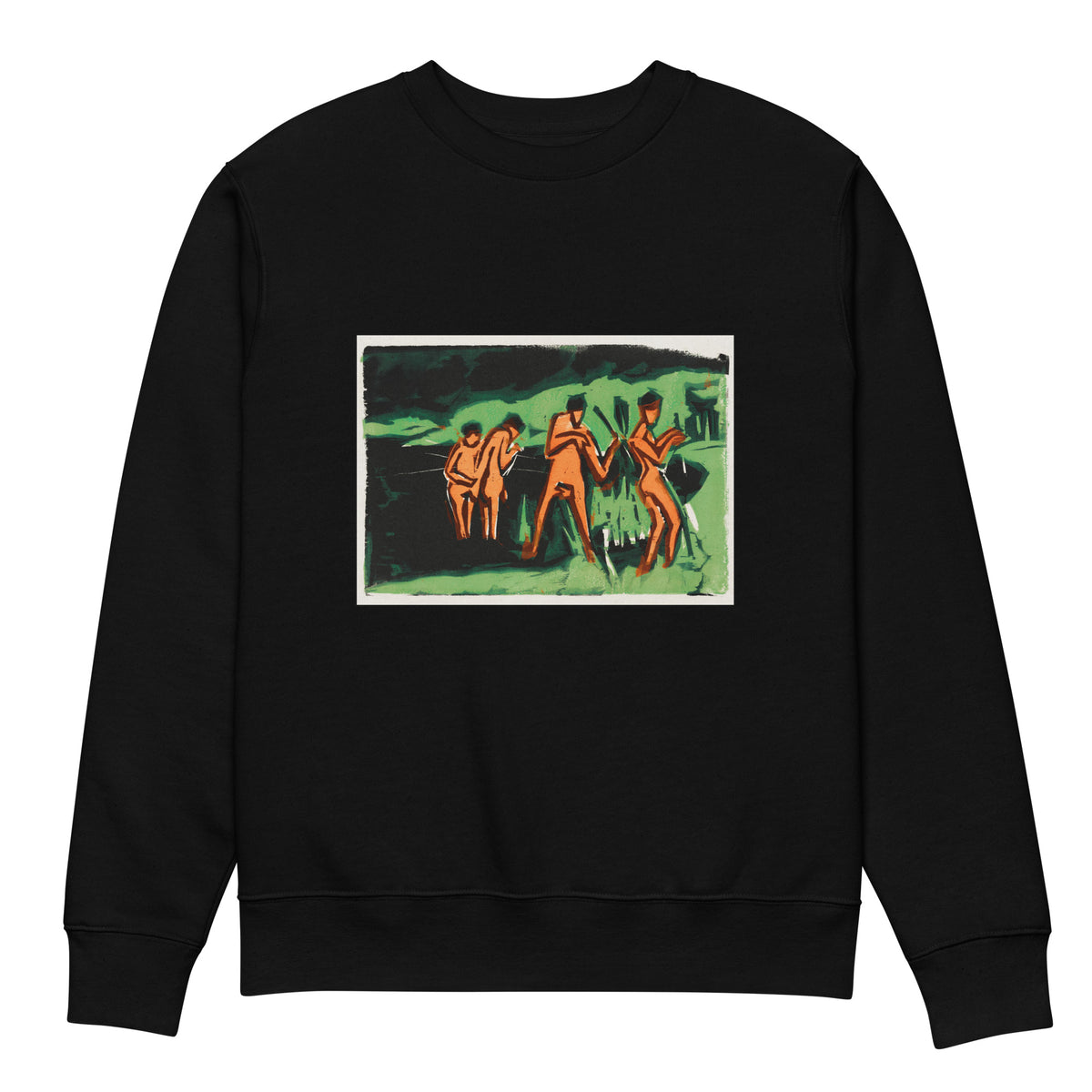 Black Sweater Bathers Throwing Reeds Print Premium