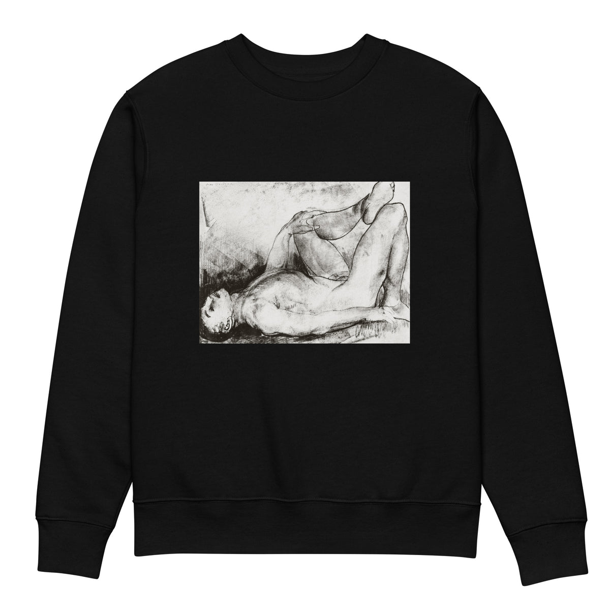 Black Sweater Man On His Back Nude Print Premium