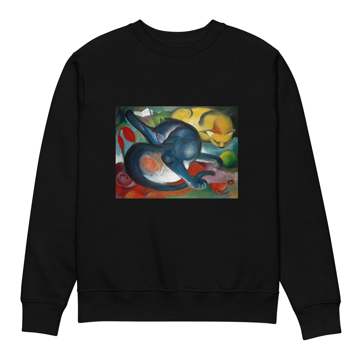 Black Sweater Two Cats Blue And Yellow Premium