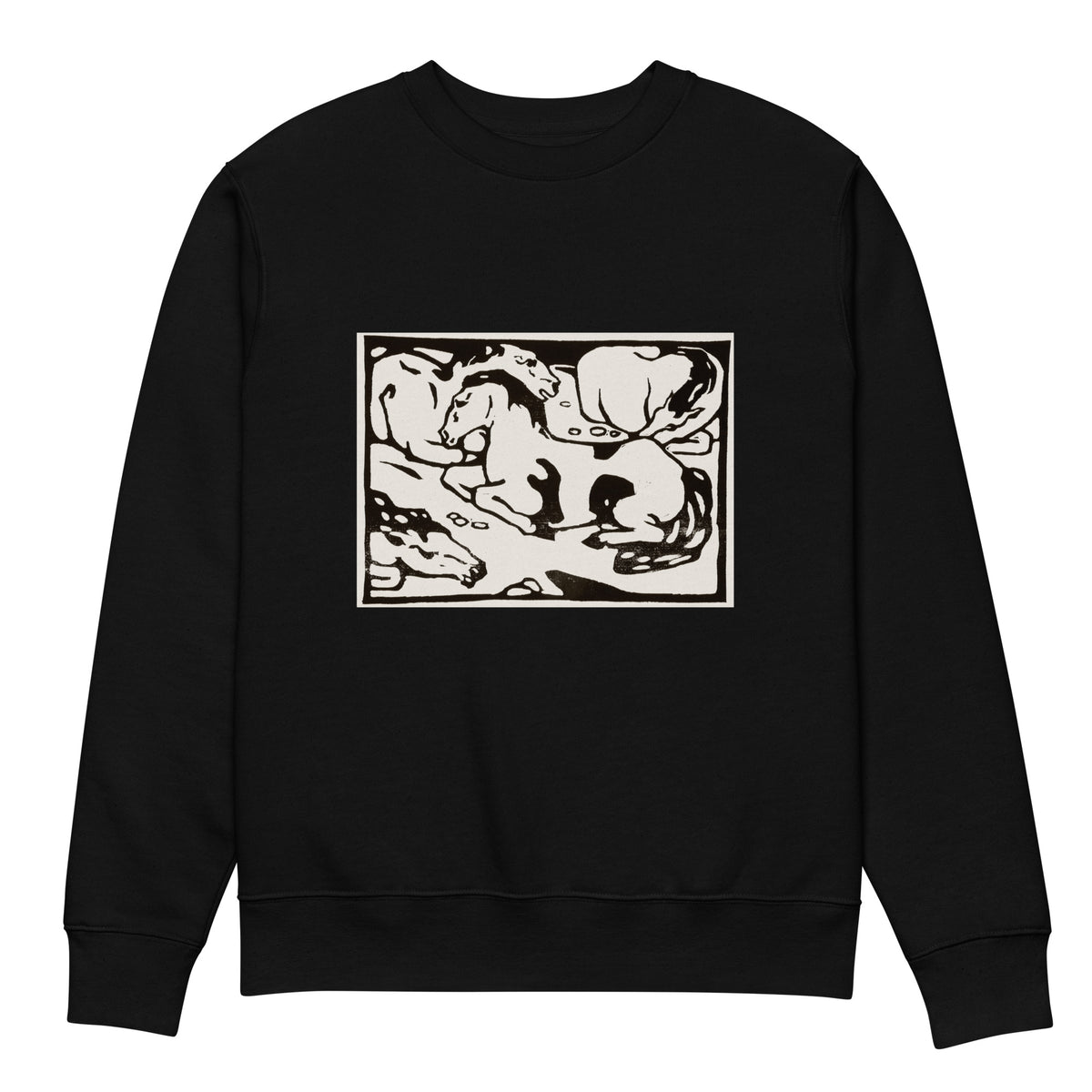 Black Sweater Resting Horses Print Premium