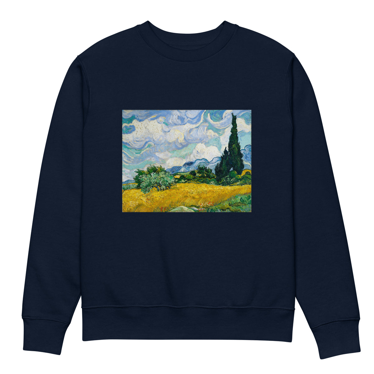 Navy Sweater Vincent Van Gogh S Wheat Field With Cypresses Famous Painting Premium