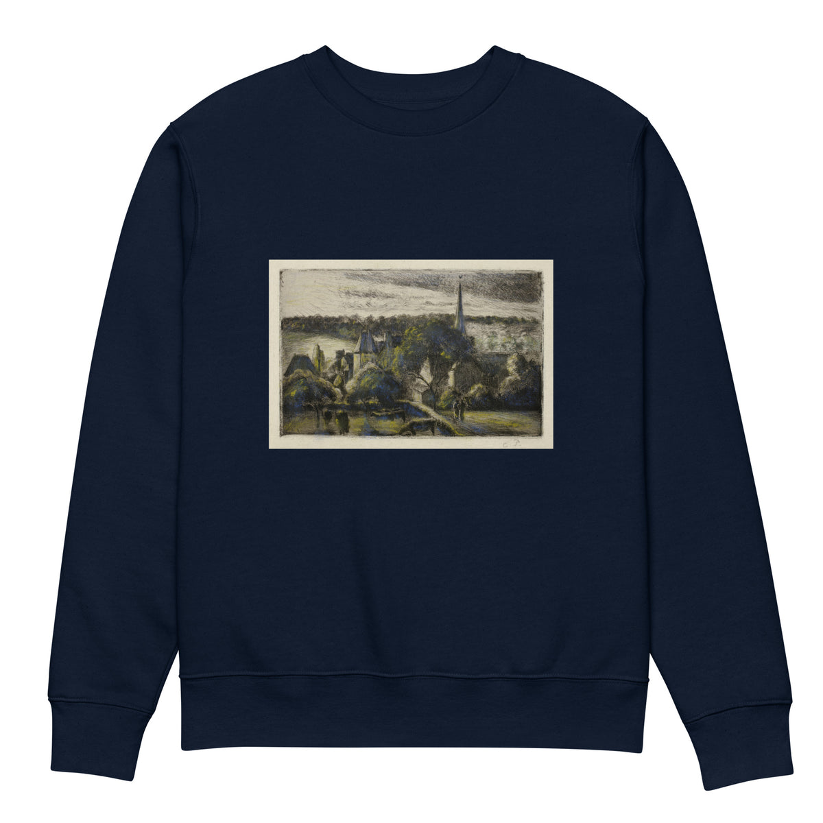 Navy Sweater Church And Farm At Eragny Premium