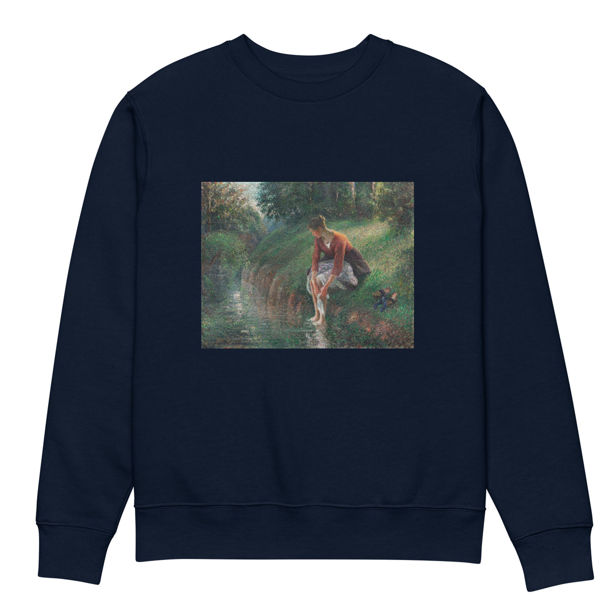 Navy Sweater Woman Bathing Her Feet In A Brook Premium