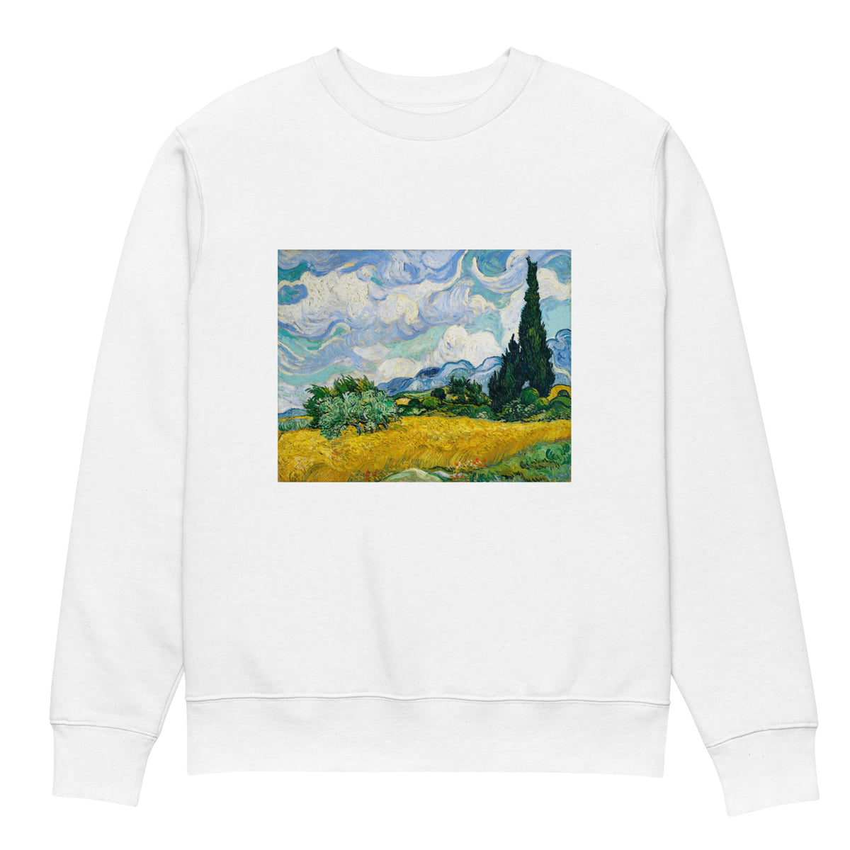 White Sweater Vincent Van Gogh S Wheat Field With Cypresses Famous Painting Premium