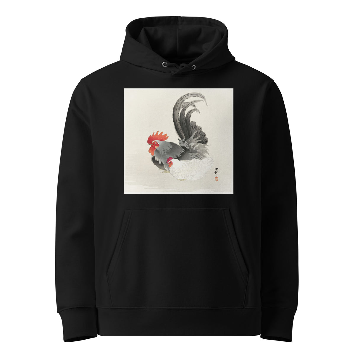 Black Hoodie Chicken And Cock - Ohara Koson 1900 Premium