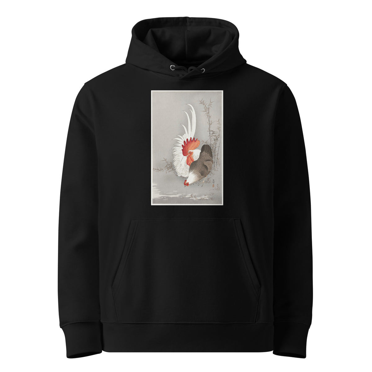 Black Hoodie Rooster And Chicken - Ohara Koson 1900 Premium