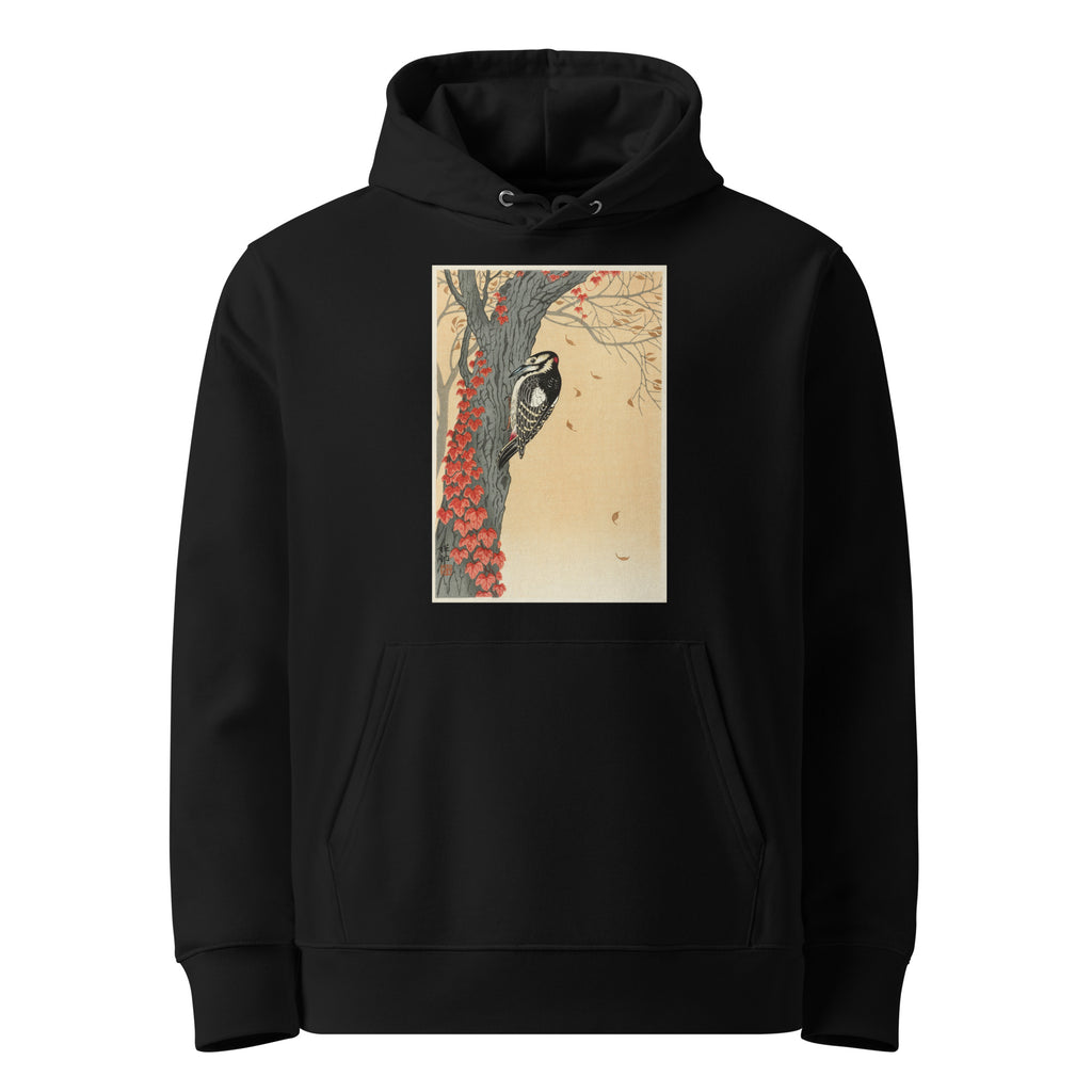 Black Hoodie Great Spotted Woodpecker In Tree With Red Ivy - Ohara Koson 1925 Premium