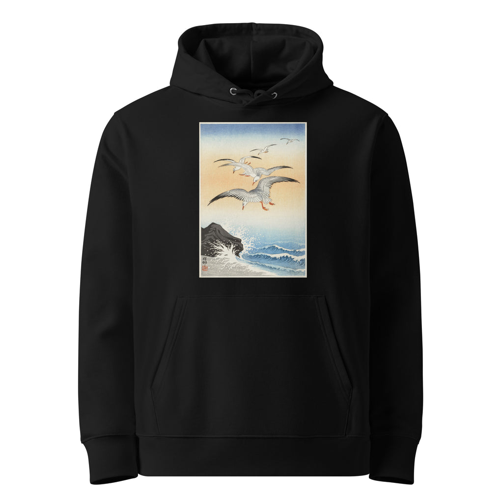 Black Hoodie Five Seagulls Above Turbulent Sea - Ohara Koson 1900 Premium