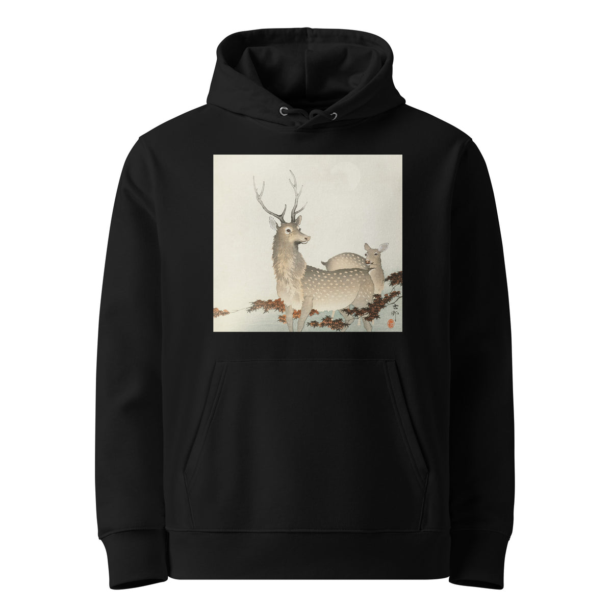 Black Hoodie Couple Of Deers - Ohara Koson 1900 Premium