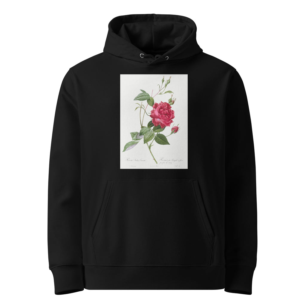 Black Hoodie Blood-Red Bengal Rose Rosa Indica Cruneta Premium