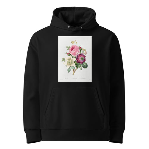 Black Hoodie Anemone And Cabbage Rose - Pierre-Joseph Redoute 1759 Premium