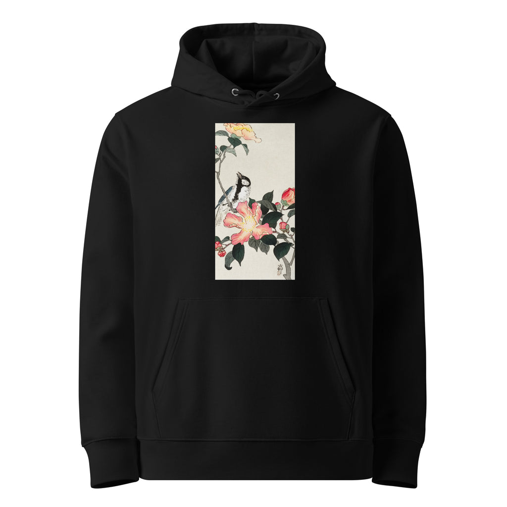 Black Hoodie Great Tit On Branch With Pink Flowers - Ohara Koson 1900 Premium