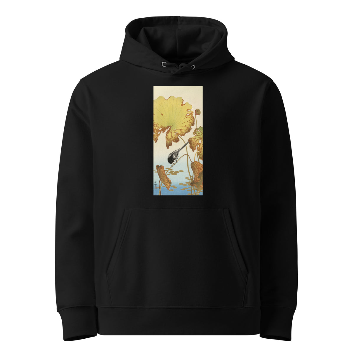 Black Hoodie Japanese Wagtail On Lotus Plant - Ohara Koson 1925 Premium