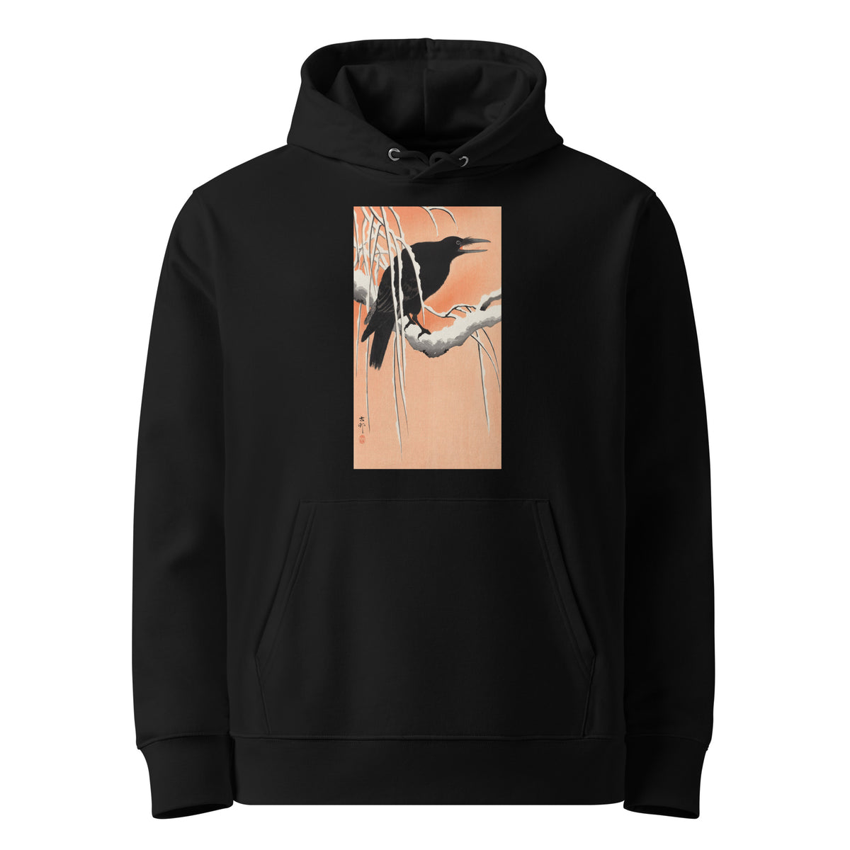 Black Hoodie Crow On Snowy Branch - Ohara Koson 1900 Premium