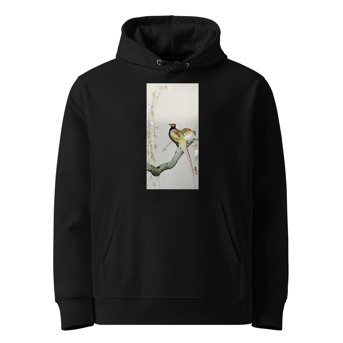 Black Hoodie Couple Pheasants And Cherry Blossom - Ohara Koson 1900 Premium
