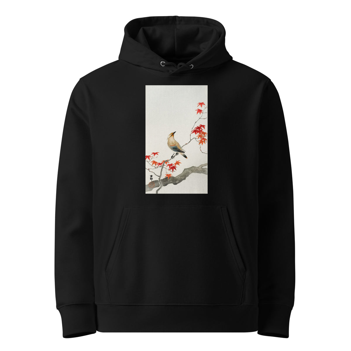 Black Hoodie Japanese Plague Bird On Maple - Ohara Koson 1900 Premium