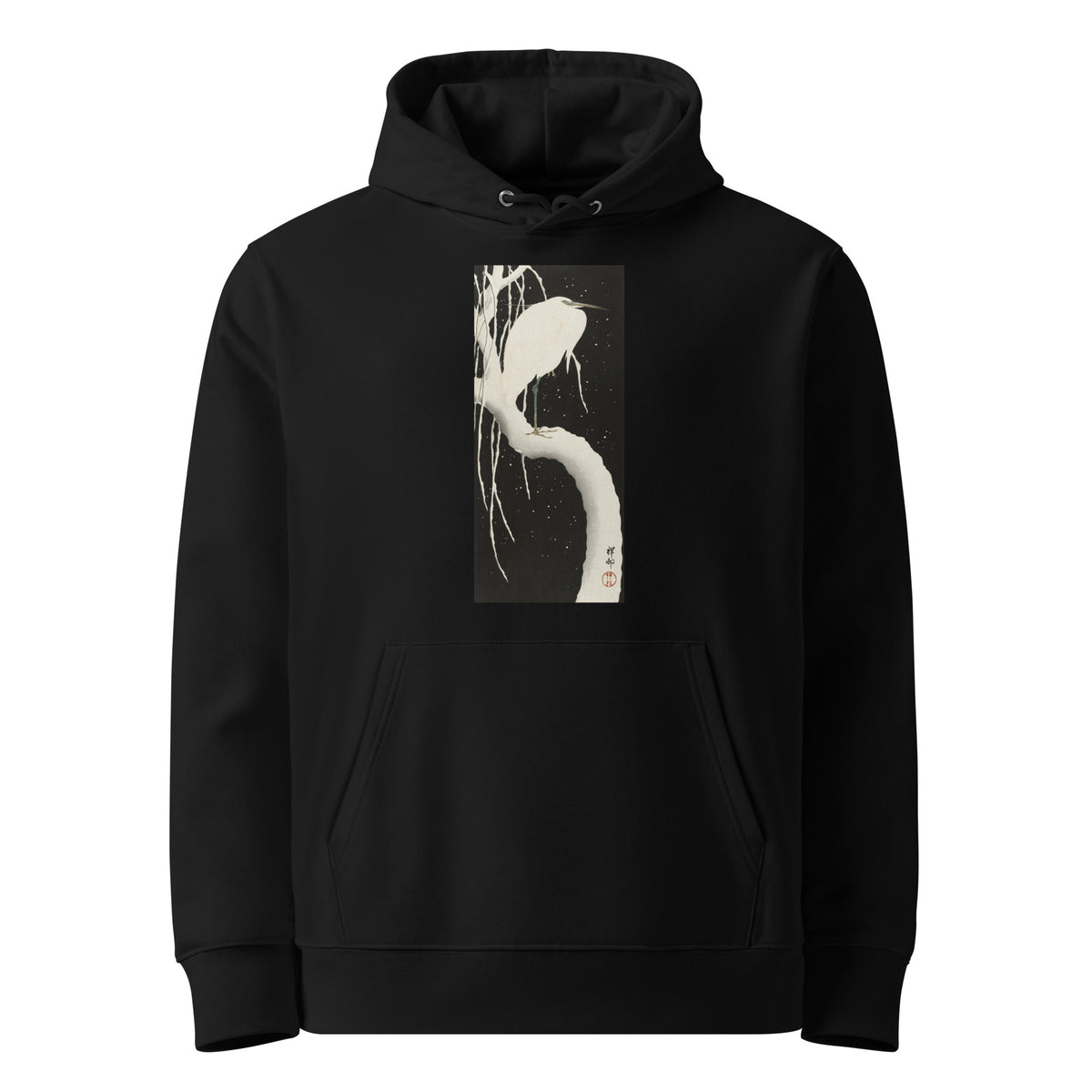 Black Hoodie Heron In Snow Premium