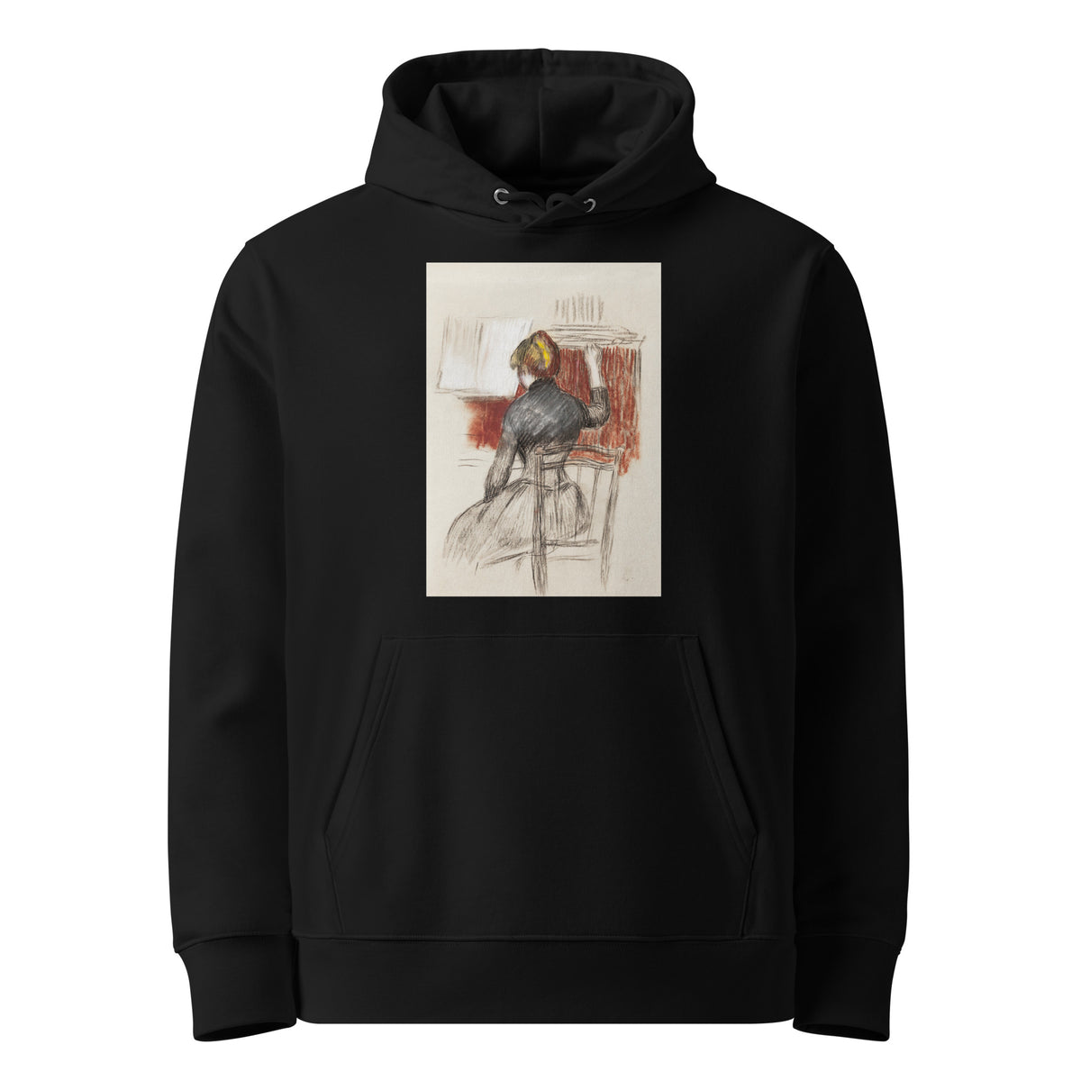 Black Hoodie Woman At A Piano Premium