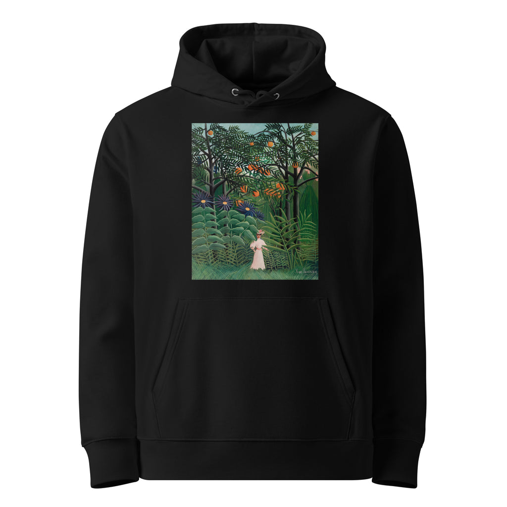 Black Hoodie Woman Walking In An Exotic Forest Femme Se Promenant Dans Une Foret Exotique Premium