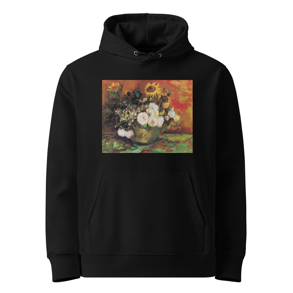 Black Hoodie Vincent Van Gogh S Bowl With Sunflowers Roses And Other Flowers Famous Painting Premium