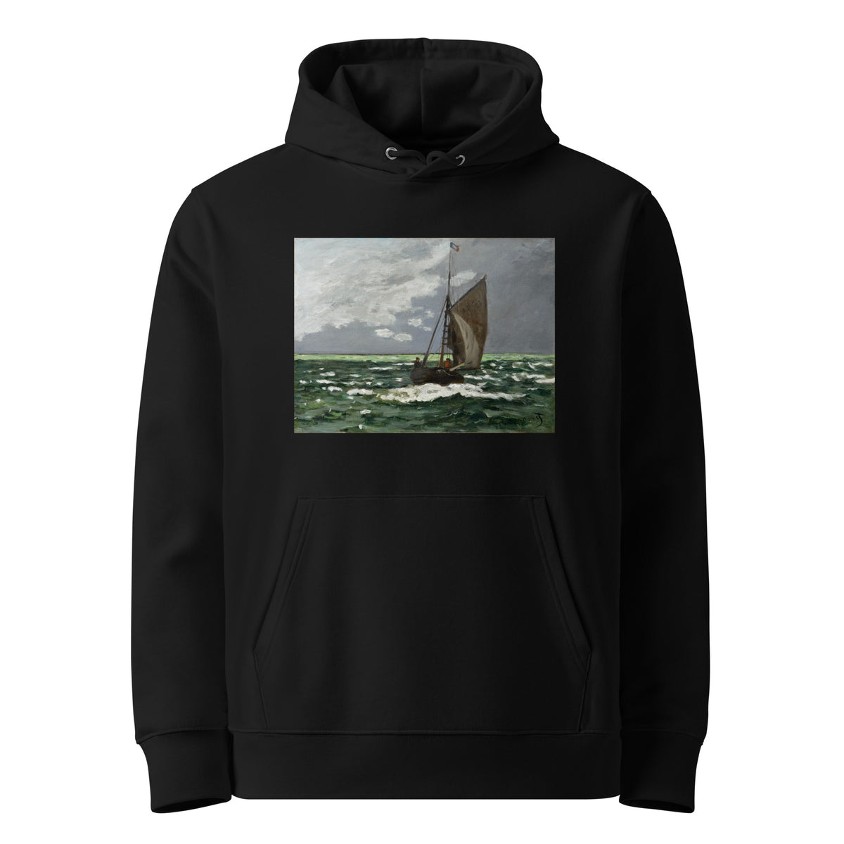 Black Hoodie Claude Monet S Seascape Storm Famous Painting Premium